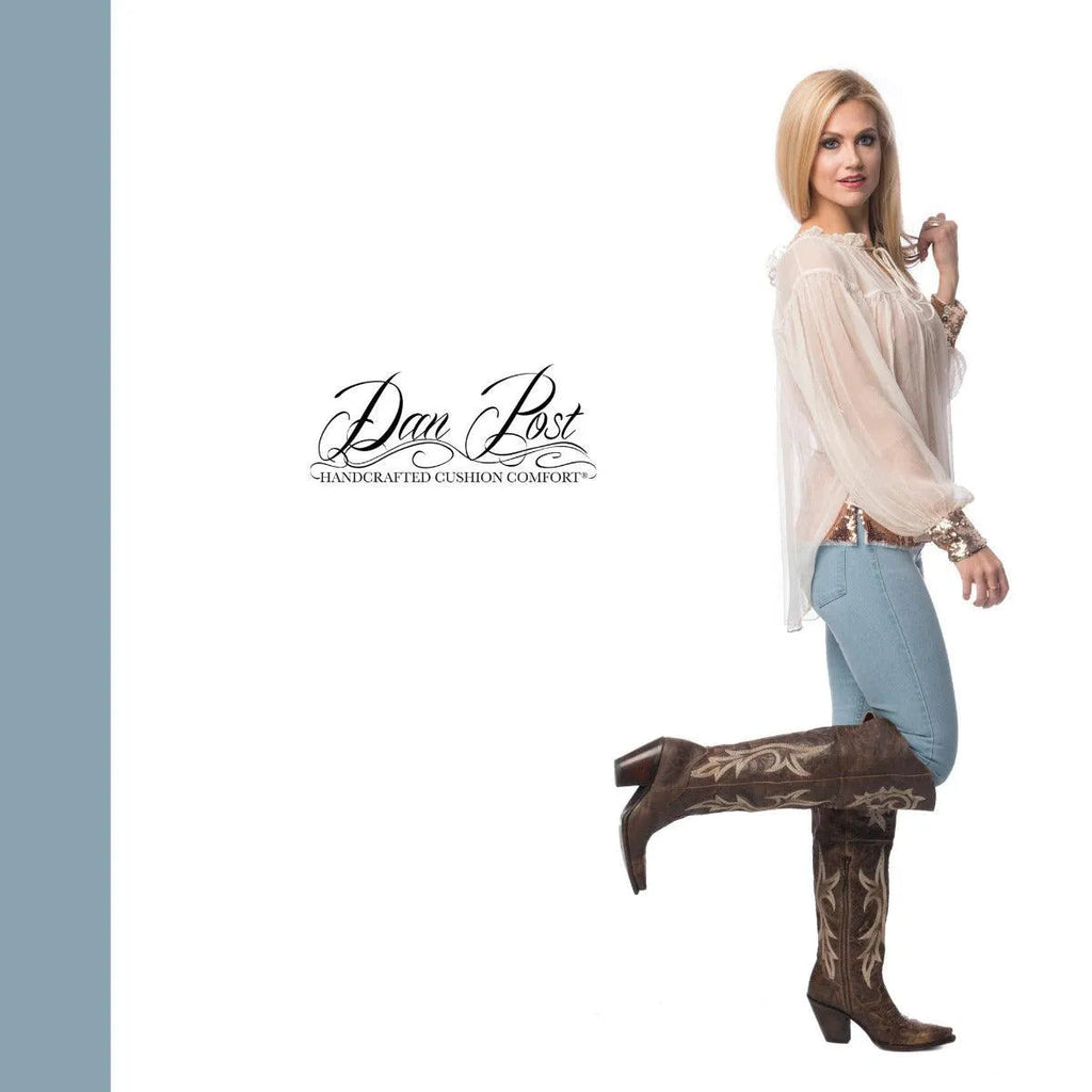Dan Post Women's Cowgirl Western Boot Jilted – Snip Toe, Soft Distressed Leather, 20" Over-the-Knee Shaft, Inside Zipper, Tall Fashion Heel, Leather Outsole, Rodeo & Fashion Boot