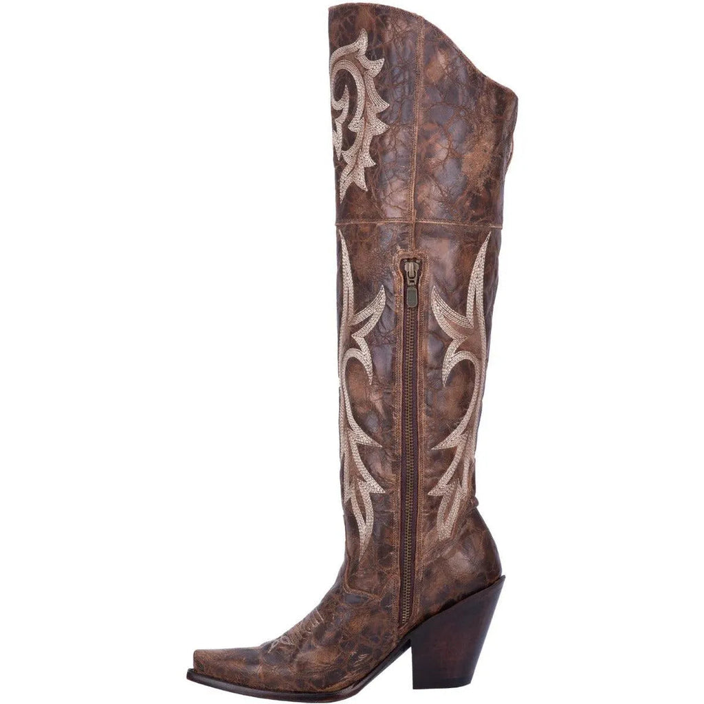 Dan Post Women's Cowgirl Western Boot Jilted – Snip Toe, Soft Distressed Leather, 20" Over-the-Knee Shaft, Inside Zipper, Tall Fashion Heel, Leather Outsole, Rodeo & Fashion Boot