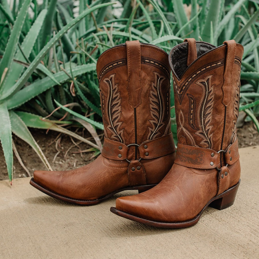 Soto Boots Women's Brown Leather Harness Cowgirl Boot – Snip Toe | M50039
