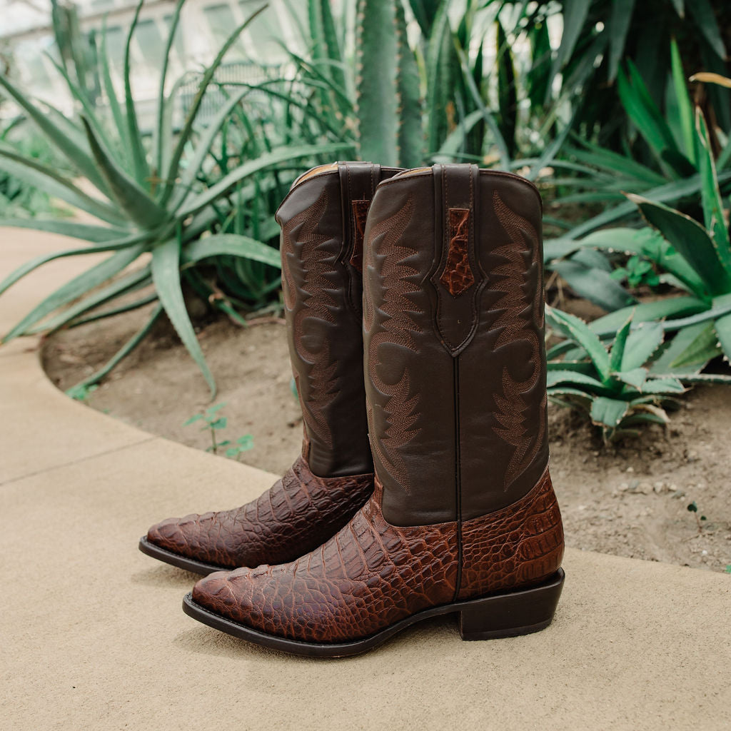 Soto Boots Men's Gator Tail Print Cowboy Boots – Cognac Leather | J Toe | Goodyear Welt