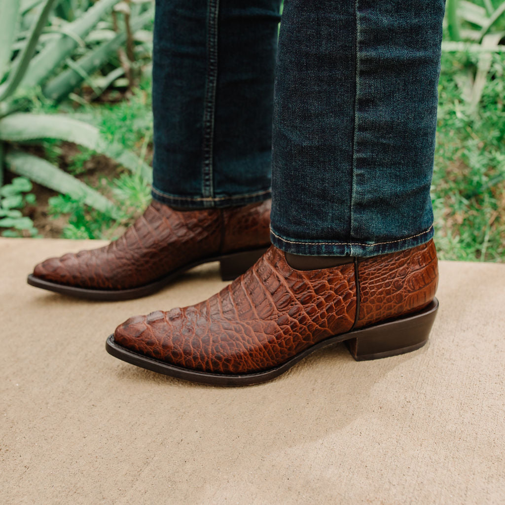 Soto Boots Men's Gator Tail Print Cowboy Boots – Cognac Leather | J Toe | Goodyear Welt
