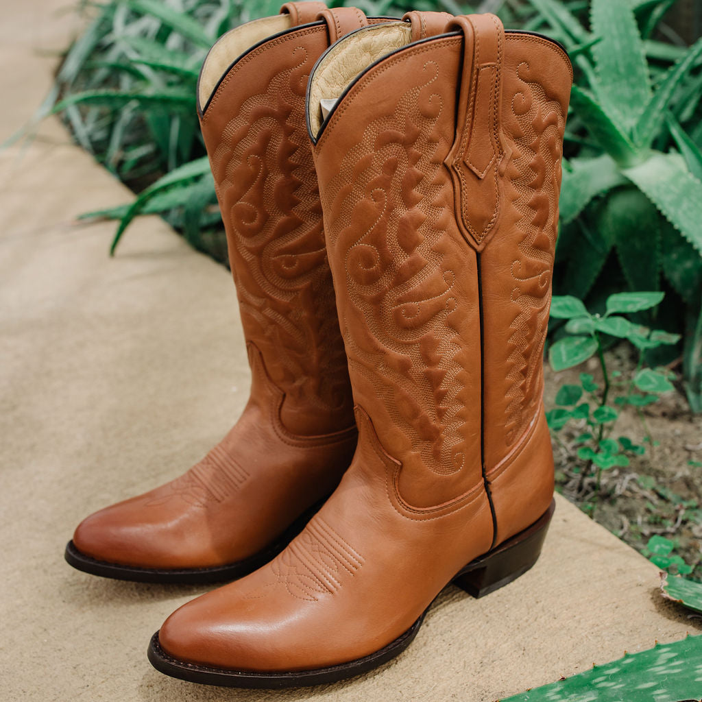 Soto Boots Men's Classic Dress Cowboy Boots – Tan Leather | Round Toe | Goodyear Welt