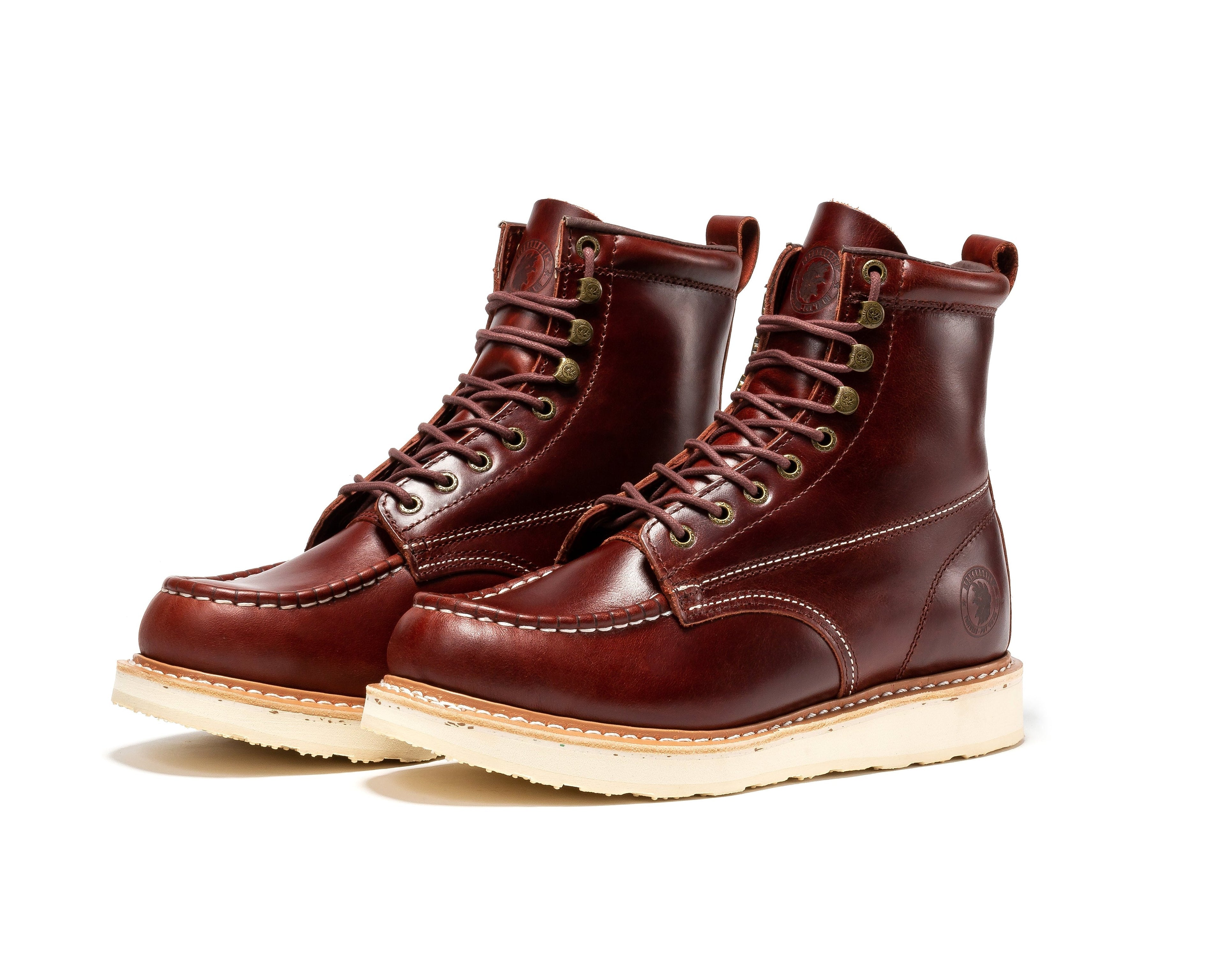 ROCKROOSTER Norwood Men's 6" Moc-Toe Soft Toe Wedge Work Boot – Cherry Brown | SAP600