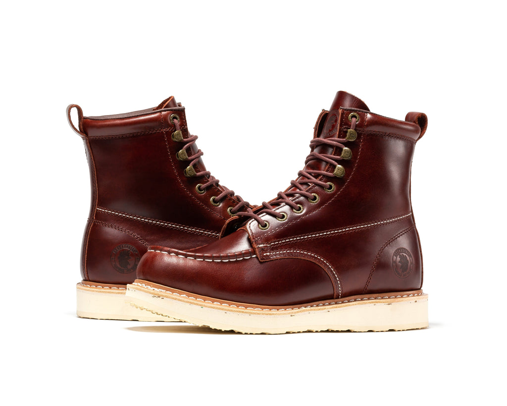 ROCKROOSTER Norwood Men's 6" Moc-Toe Soft Toe Wedge Work Boot – Cherry Brown | SAP600