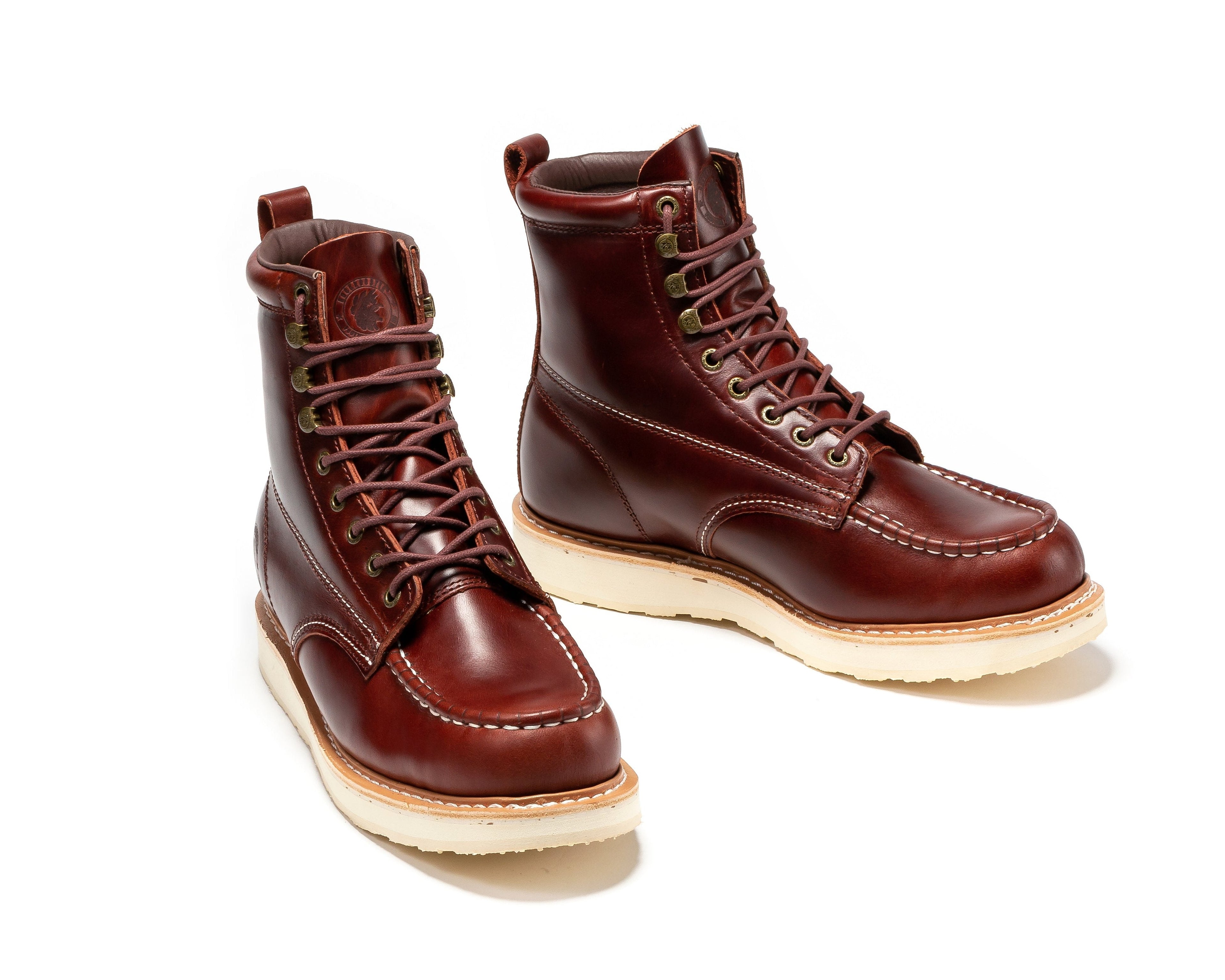 ROCKROOSTER Norwood Men's 6" Moc-Toe Soft Toe Wedge Work Boot – Cherry Brown | SAP600