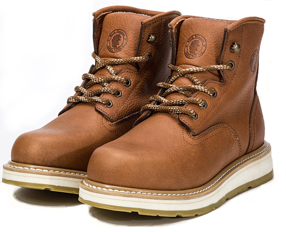 ROCKROOSTER Roberta Men's 6" Plain Toe Water Resistant Wedge Work Boot – Tan | AP615