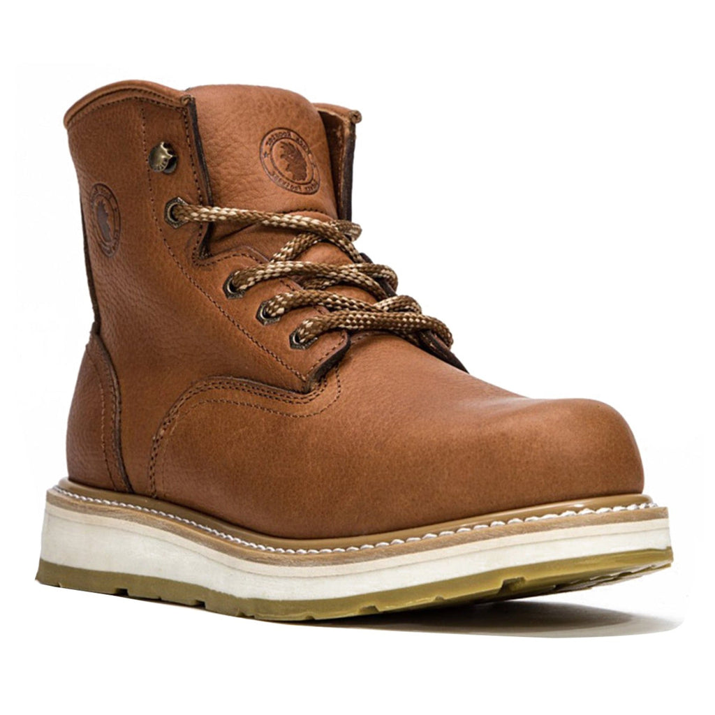 ROCKROOSTER Roberta Men's 6" Plain Toe Water Resistant Wedge Work Boot – Tan | AP615