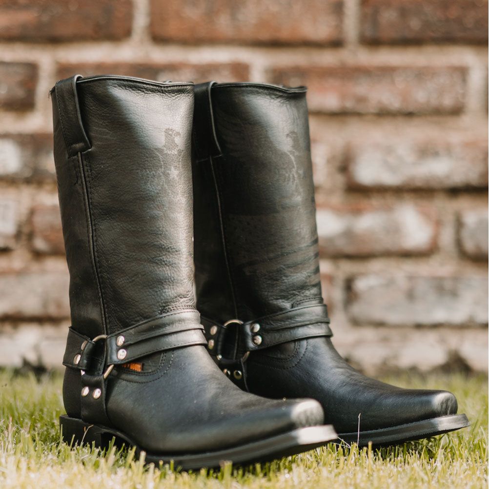 Soto Boots Eagle Rider Men's Harness Biker Boots – Black Leather | Square Toe | Goodyear Welt
