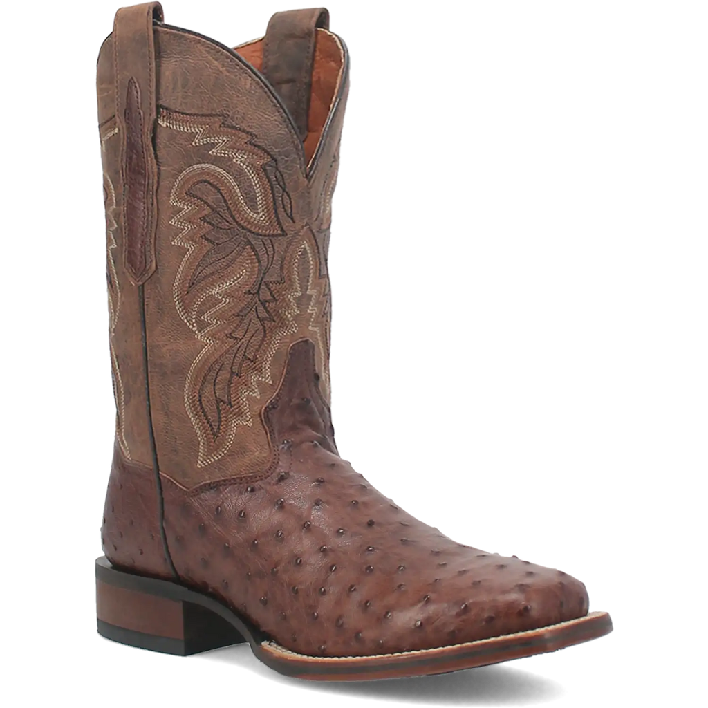 Dan Post Men's Cowboy Western Boot Alamosa – Broad Square Toe, Genuine Ostrich Skin, Cowboy Certified Outsole, Removable Orthotic Insole, Stockman Heel, Chocolate Brown Exotic Leather Boot