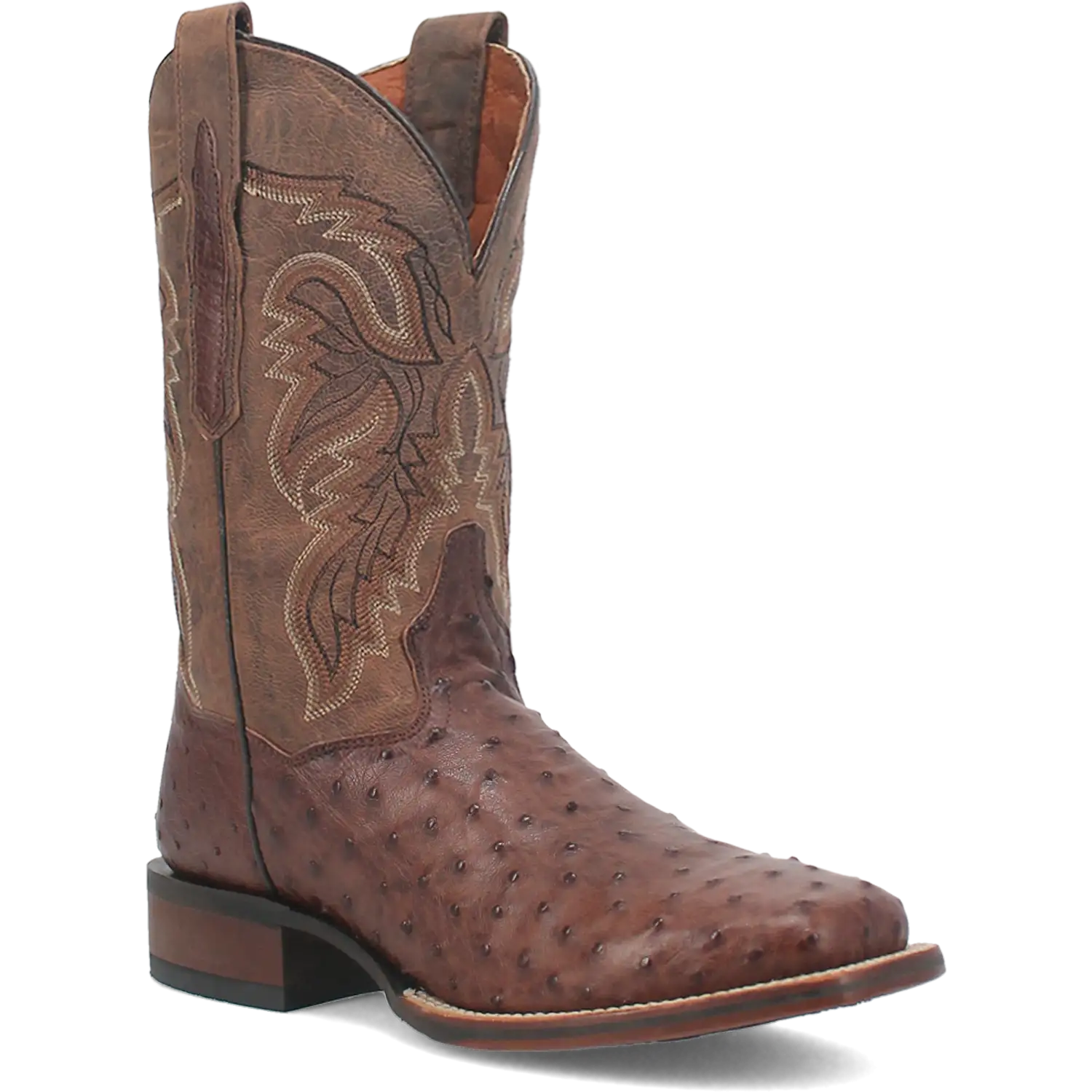 Dan Post Men's Cowboy Western Boot Alamosa – Broad Square Toe, Genuine Ostrich Skin, Cowboy Certified Outsole, Removable Orthotic Insole, Stockman Heel, Chocolate Brown Exotic Leather Boot