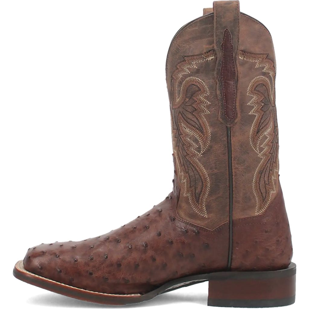 Dan Post Men's Cowboy Western Boot Alamosa – Broad Square Toe, Genuine Ostrich Skin, Cowboy Certified Outsole, Removable Orthotic Insole, Stockman Heel, Chocolate Brown Exotic Leather Boot