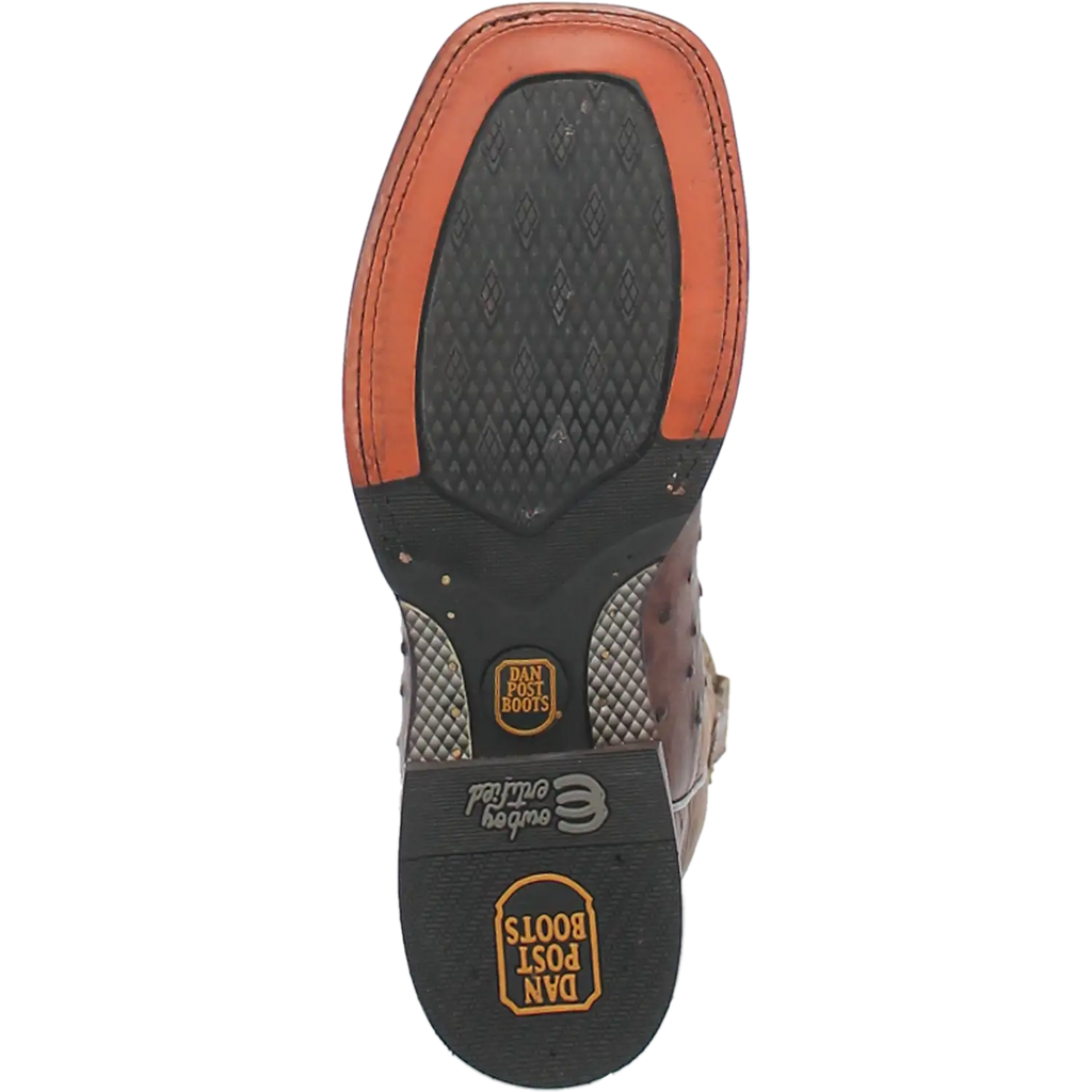 Dan Post Men's Cowboy Western Boot Alamosa – Broad Square Toe, Genuine Ostrich Skin, Cowboy Certified Outsole, Removable Orthotic Insole, Stockman Heel, Chocolate Brown Exotic Leather Boot