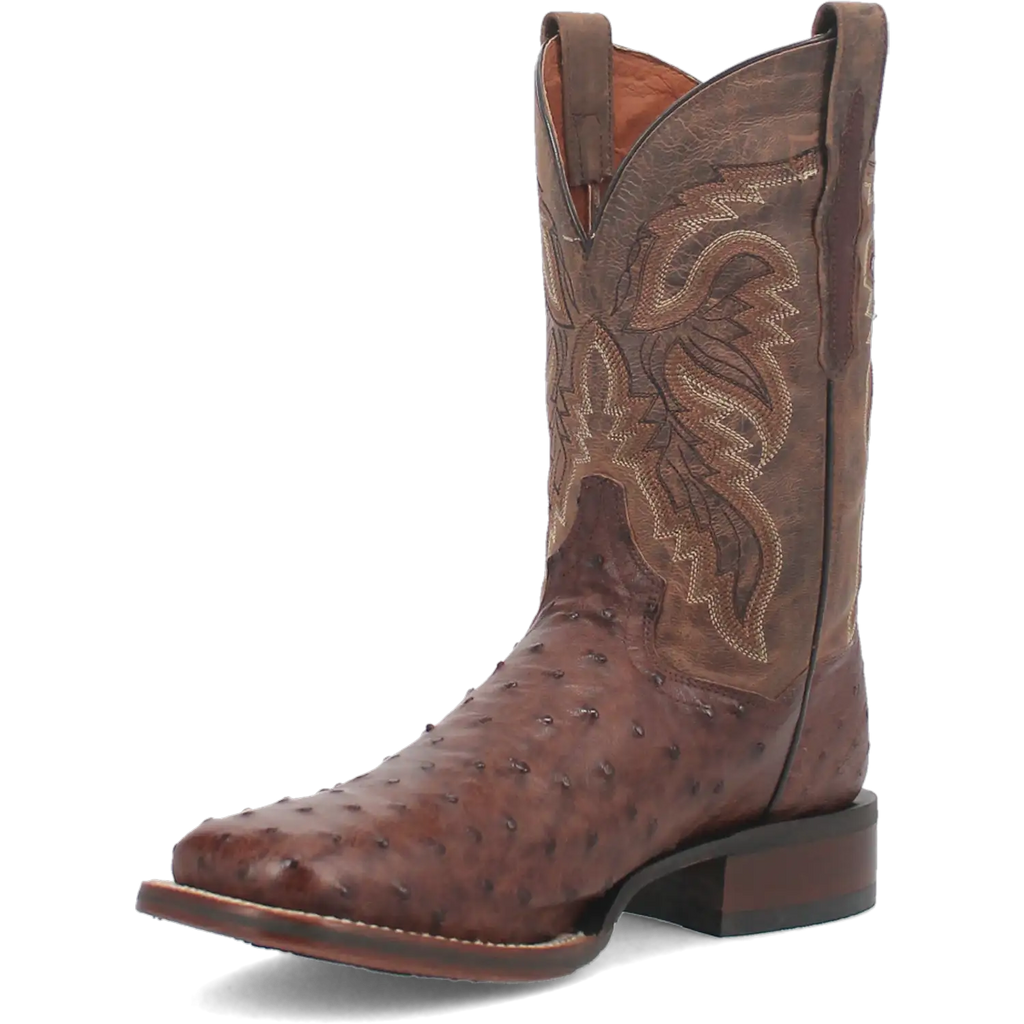 Dan Post Men's Cowboy Western Boot Alamosa – Broad Square Toe, Genuine Ostrich Skin, Cowboy Certified Outsole, Removable Orthotic Insole, Stockman Heel, Chocolate Brown Exotic Leather Boot