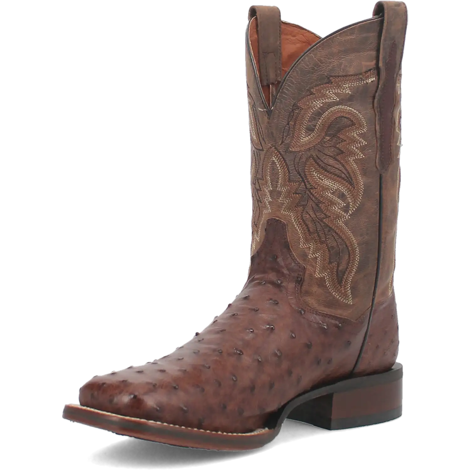 Dan Post Men's Cowboy Western Boot Alamosa – Broad Square Toe, Genuine Ostrich Skin, Cowboy Certified Outsole, Removable Orthotic Insole, Stockman Heel, Chocolate Brown Exotic Leather Boot