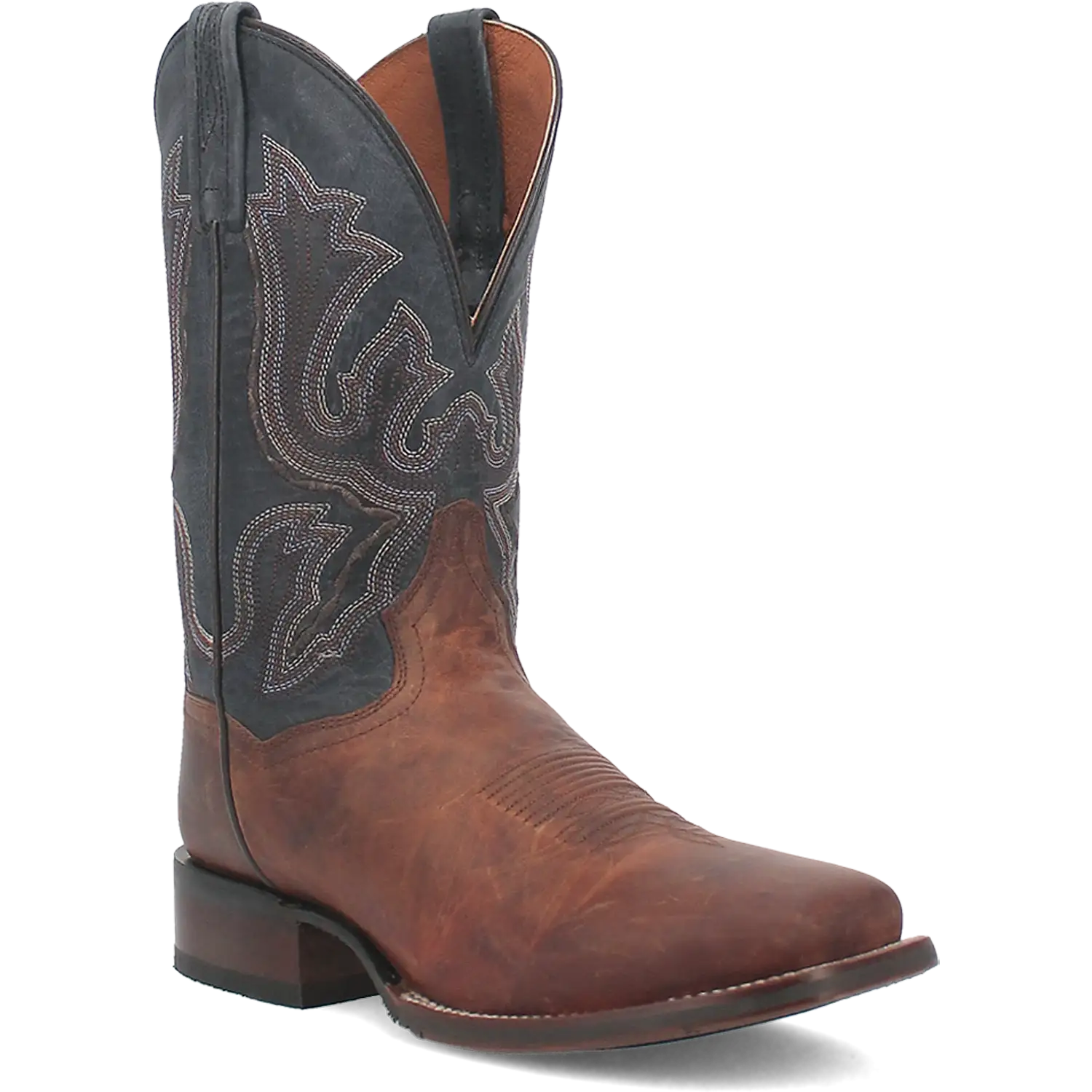 Dan Post Men's Cowboy Western Boot Winslow – Broad Square Toe, Premium Leather, Bold Blue Shaft, Western Embroidery, CAVVY Outsole, Removable Orthotic Insole, 1" Heel, Ranch & Dress Boot