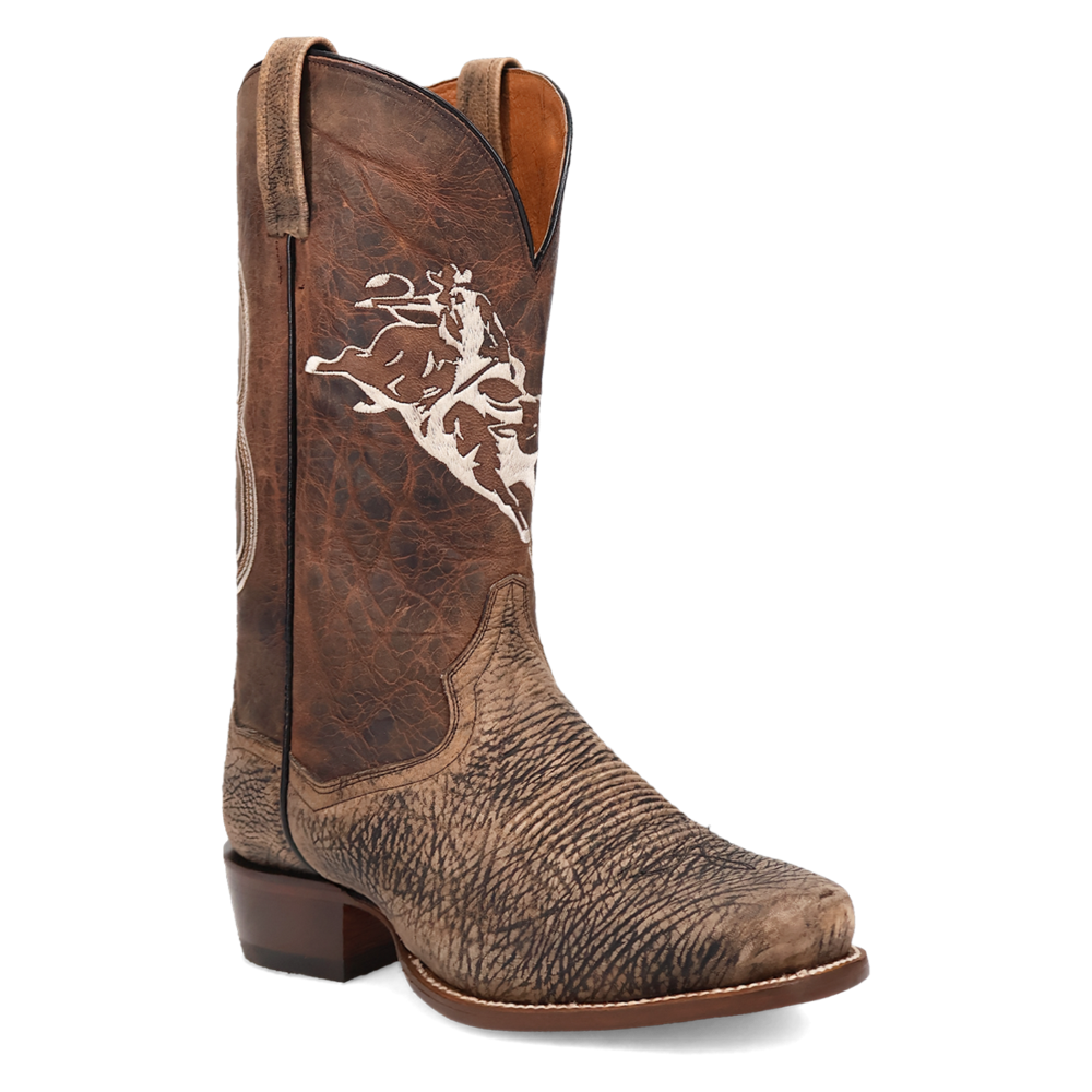 Dan Post Men's Cowboy Western Boot The Dirt Show – Square Toe, Genuine Bison Leather, Leather Outsole, Removable Orthotic Insole, Cowboy Heel, 13" Shaft, Rugged Exotic Western Boot