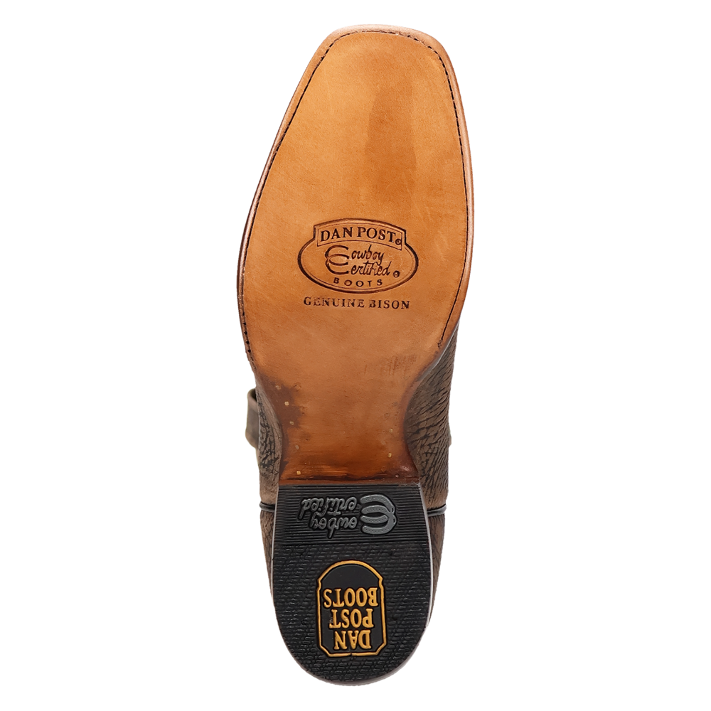 Dan Post Men's Cowboy Western Boot The Dirt Show – Square Toe, Genuine Bison Leather, Leather Outsole, Removable Orthotic Insole, Cowboy Heel, 13" Shaft, Rugged Exotic Western Boot