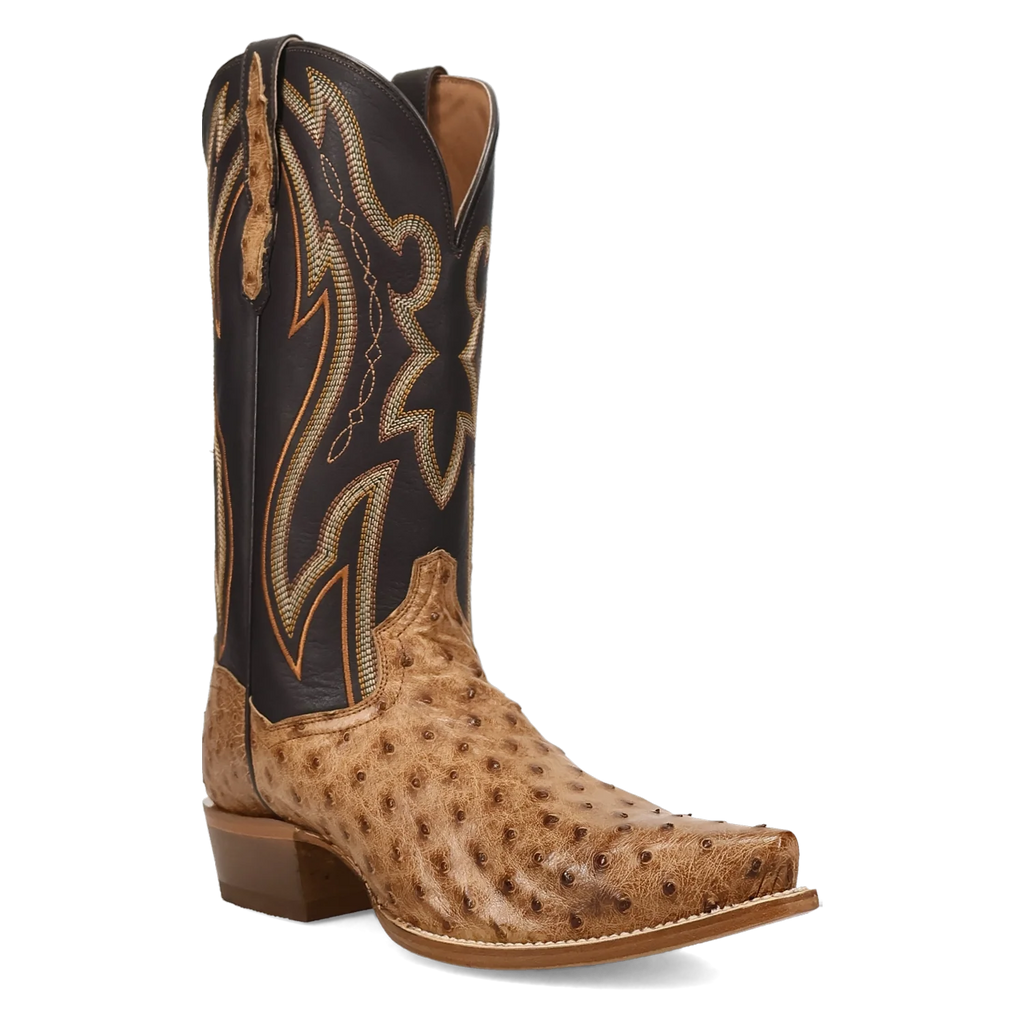 Dan Post Men's Cowboy Western Boot Grit – Snip Toe, Genuine Ostrich Leather, Leather Outsole, Removable Orthotic Insole, 1⅜" Cowboy Heel, 13" Shaft, Western Embroidery, Exotic Leather Dress Boot