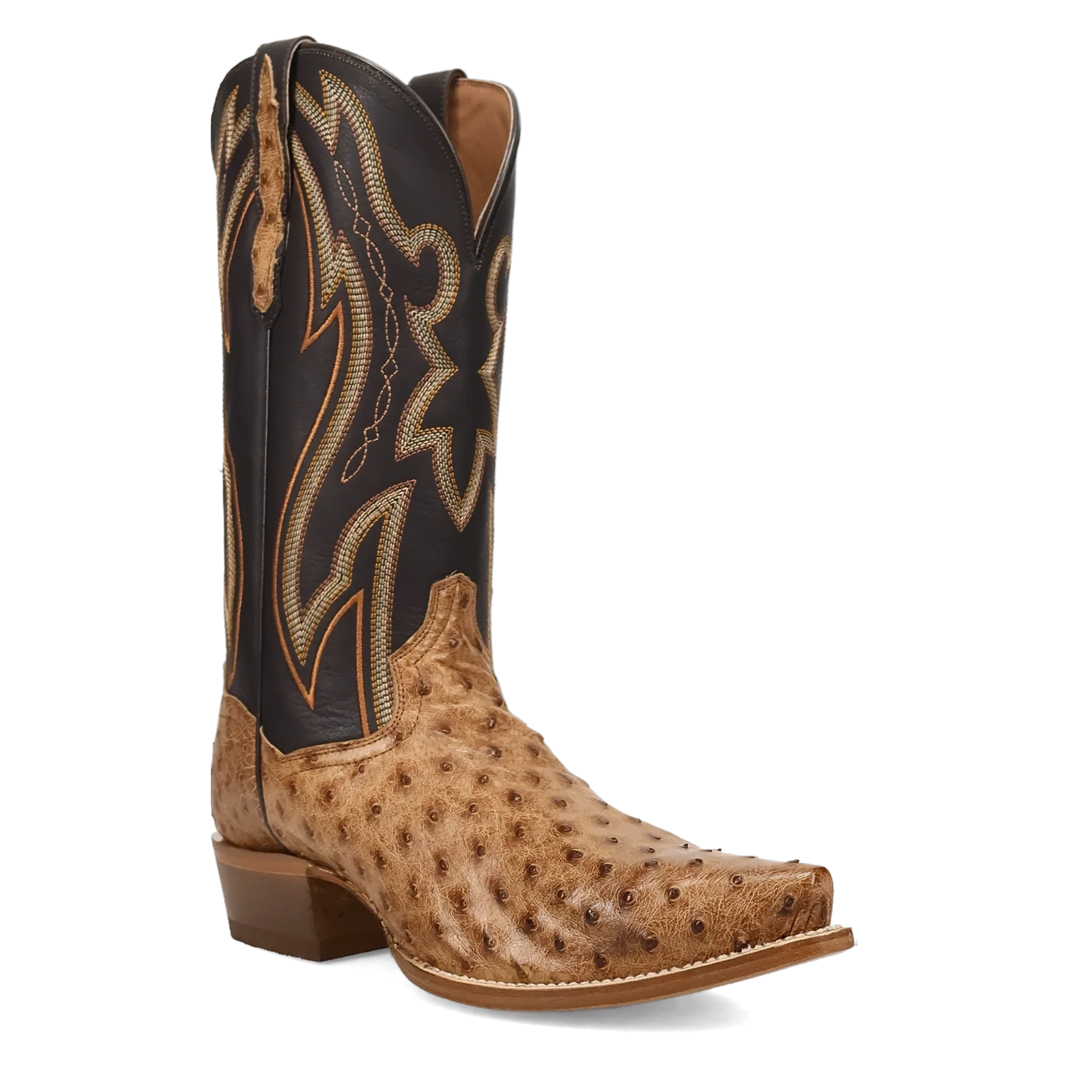 Dan Post Men's Cowboy Western Boot Grit – Snip Toe, Genuine Ostrich Leather, Leather Outsole, Removable Orthotic Insole, 1⅜" Cowboy Heel, 13" Shaft, Western Embroidery, Exotic Leather Dress Boot