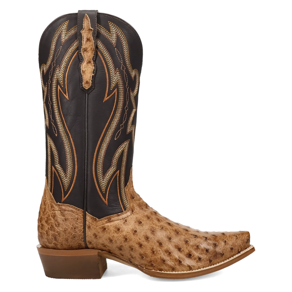 Dan Post Men's Cowboy Western Boot Grit – Snip Toe, Genuine Ostrich Leather, Leather Outsole, Removable Orthotic Insole, 1⅜" Cowboy Heel, 13" Shaft, Western Embroidery, Exotic Leather Dress Boot