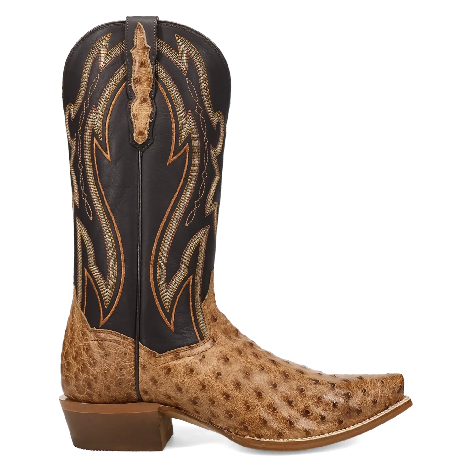 Dan Post Men's Cowboy Western Boot Grit – Snip Toe, Genuine Ostrich Leather, Leather Outsole, Removable Orthotic Insole, 1⅜" Cowboy Heel, 13" Shaft, Western Embroidery, Exotic Leather Dress Boot
