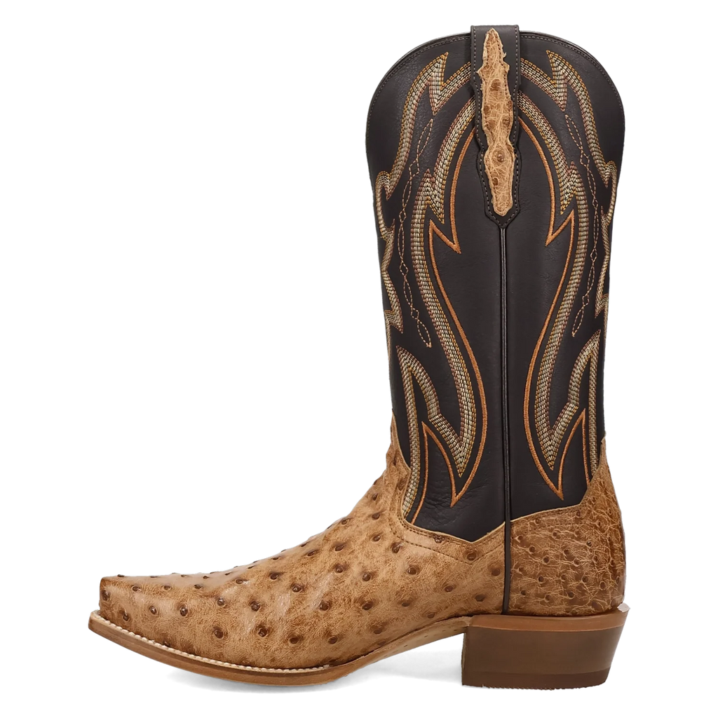 Dan Post Men's Cowboy Western Boot Grit – Snip Toe, Genuine Ostrich Leather, Leather Outsole, Removable Orthotic Insole, 1⅜" Cowboy Heel, 13" Shaft, Western Embroidery, Exotic Leather Dress Boot