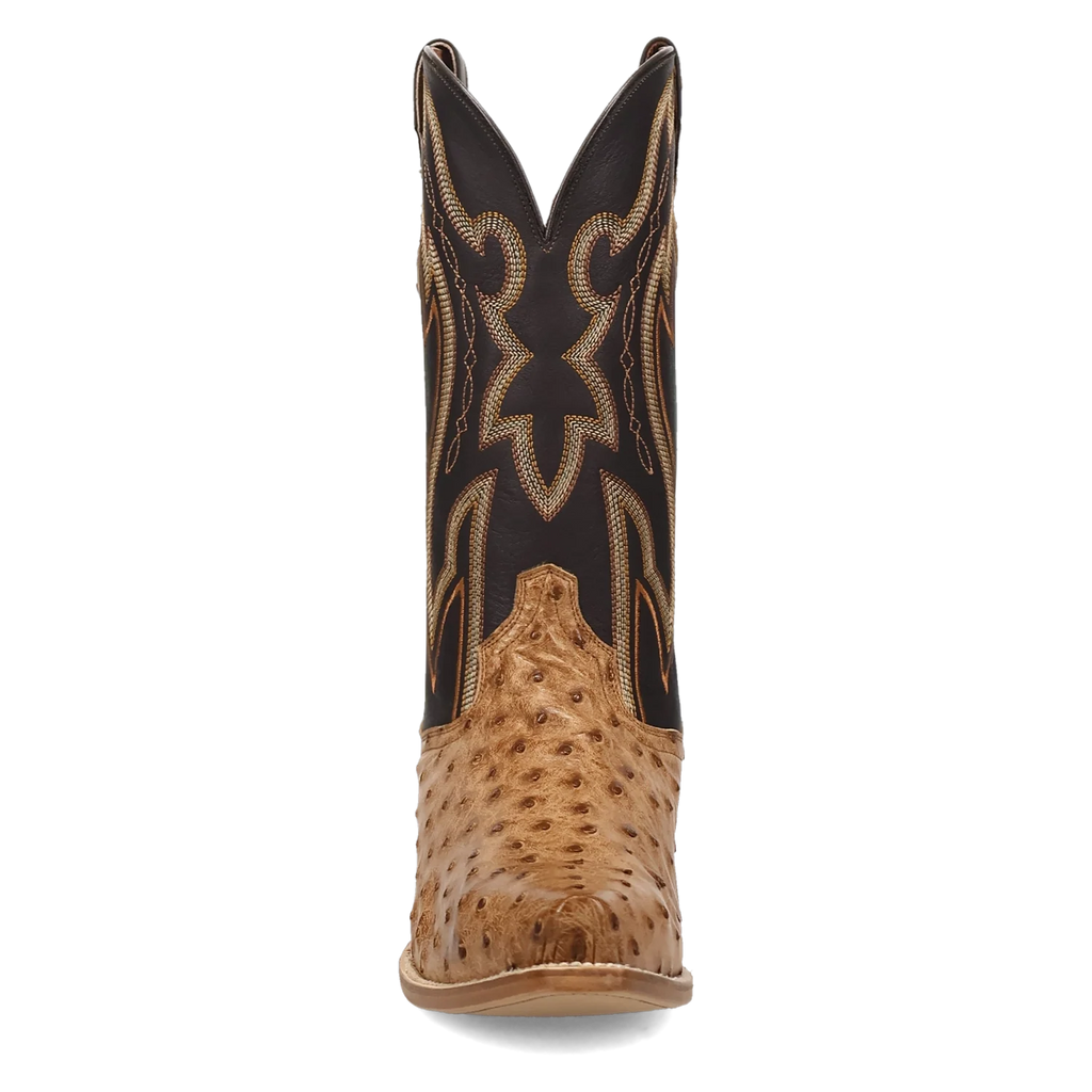 Dan Post Men's Cowboy Western Boot Grit – Snip Toe, Genuine Ostrich Leather, Leather Outsole, Removable Orthotic Insole, 1⅜" Cowboy Heel, 13" Shaft, Western Embroidery, Exotic Leather Dress Boot