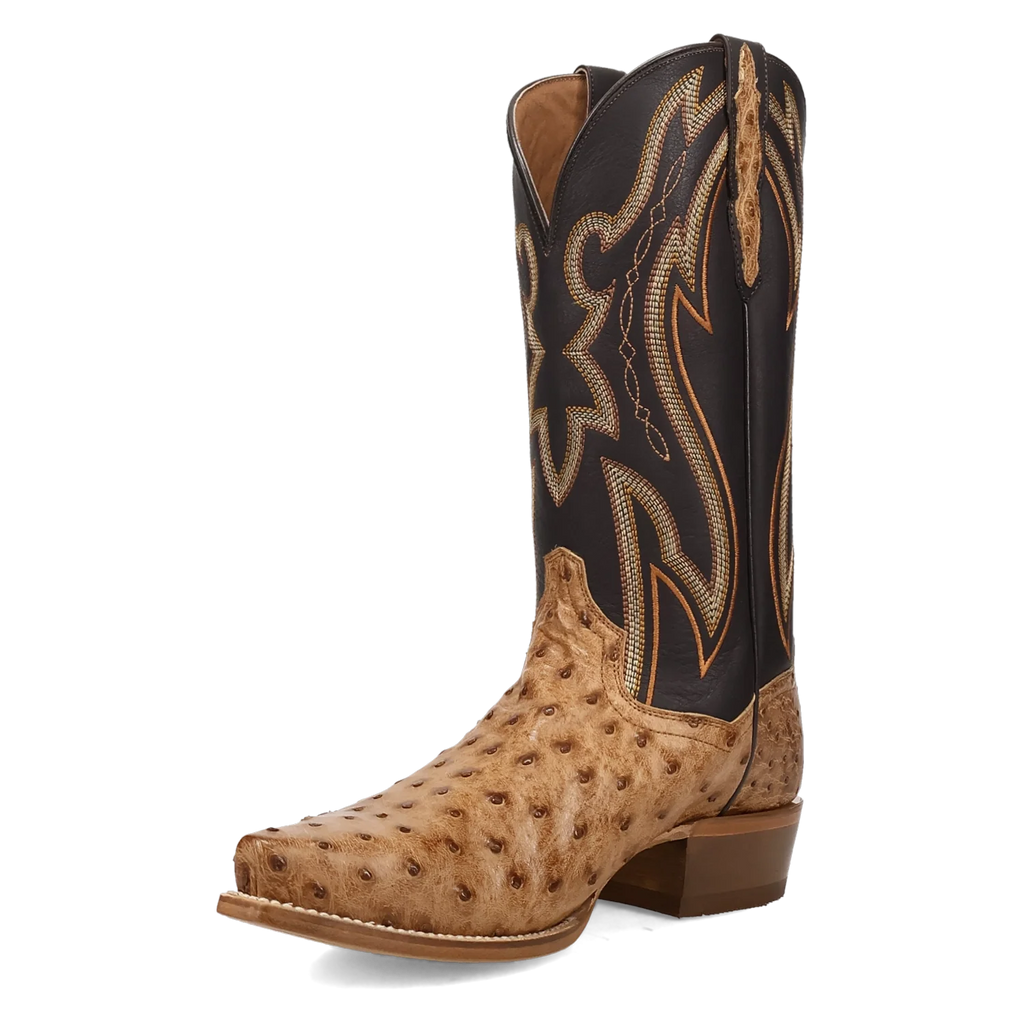 Dan Post Men's Cowboy Western Boot Grit – Snip Toe, Genuine Ostrich Leather, Leather Outsole, Removable Orthotic Insole, 1⅜" Cowboy Heel, 13" Shaft, Western Embroidery, Exotic Leather Dress Boot