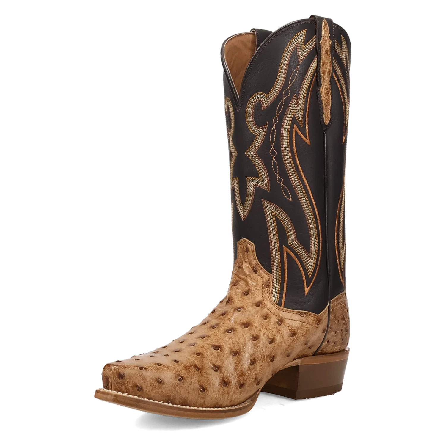 Dan Post Men's Cowboy Western Boot Grit – Snip Toe, Genuine Ostrich Leather, Leather Outsole, Removable Orthotic Insole, 1⅜" Cowboy Heel, 13" Shaft, Western Embroidery, Exotic Leather Dress Boot