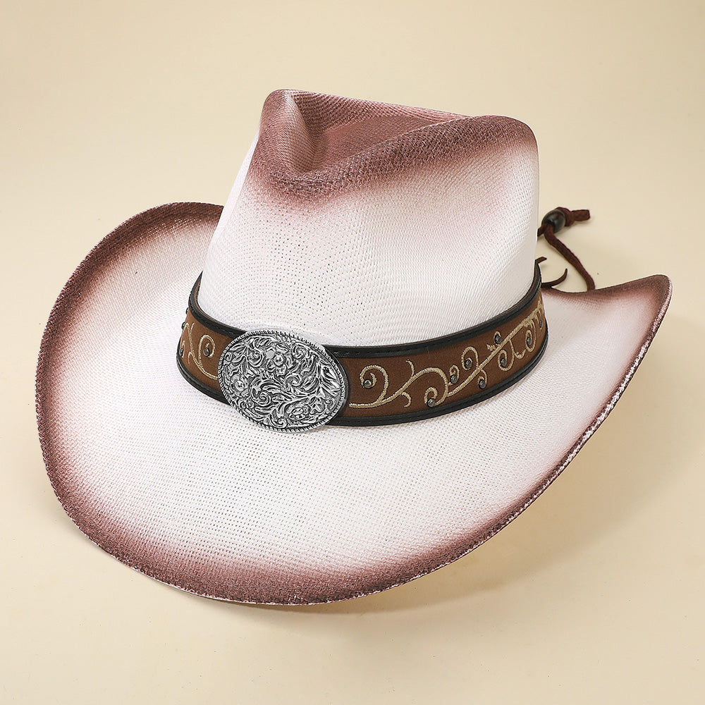 Madeline Love Flower Vine Embossed Western Cowboy Fedora Hat – Oval Concho Buckle Band | 3 Colors