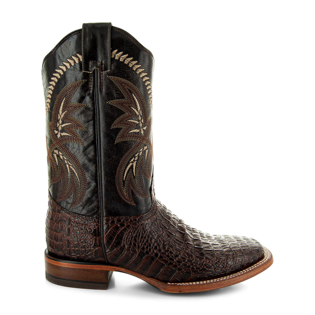 Soto Boots Men's Caiman Belly Print Cowboy Boots – Brown Leather | Broad Square Toe | Goodyear Welt