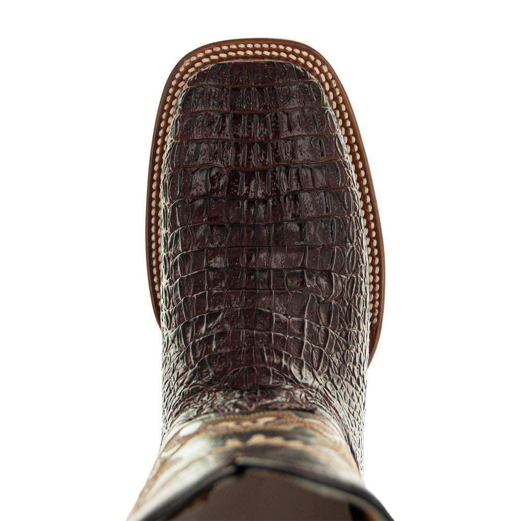 Soto Boots Men's Caiman Belly Print Cowboy Boots – Brown Leather | Broad Square Toe | Goodyear Welt