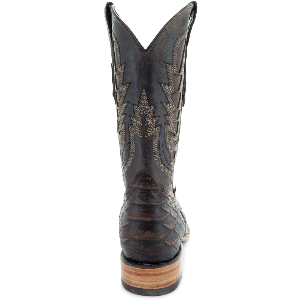 Soto Boots Men's Python Print Cowboy Boots – Brown Leather | Square Toe | Goodyear Welt