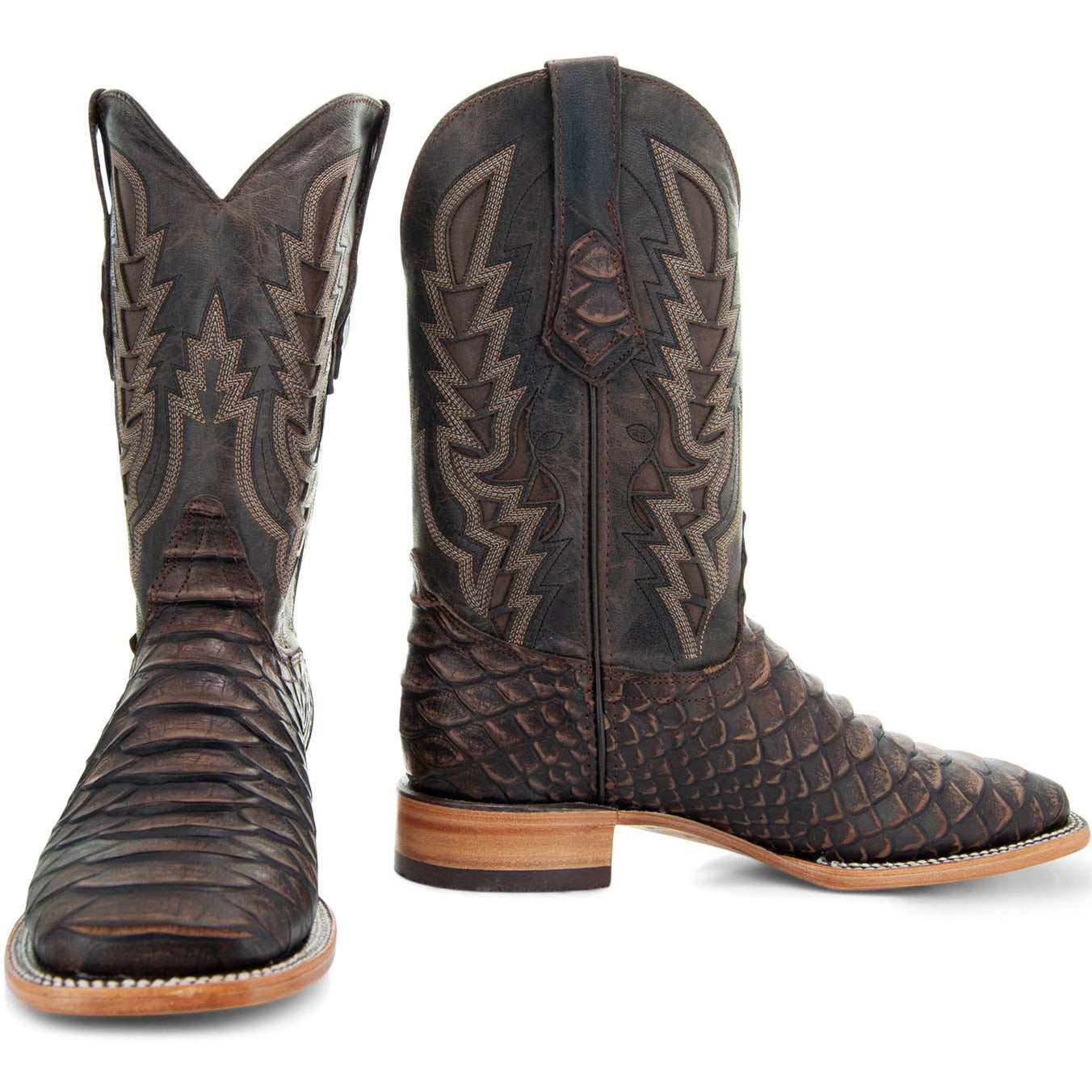 Soto Boots Men's Brown Python Print Square Toe Cowboy Boots