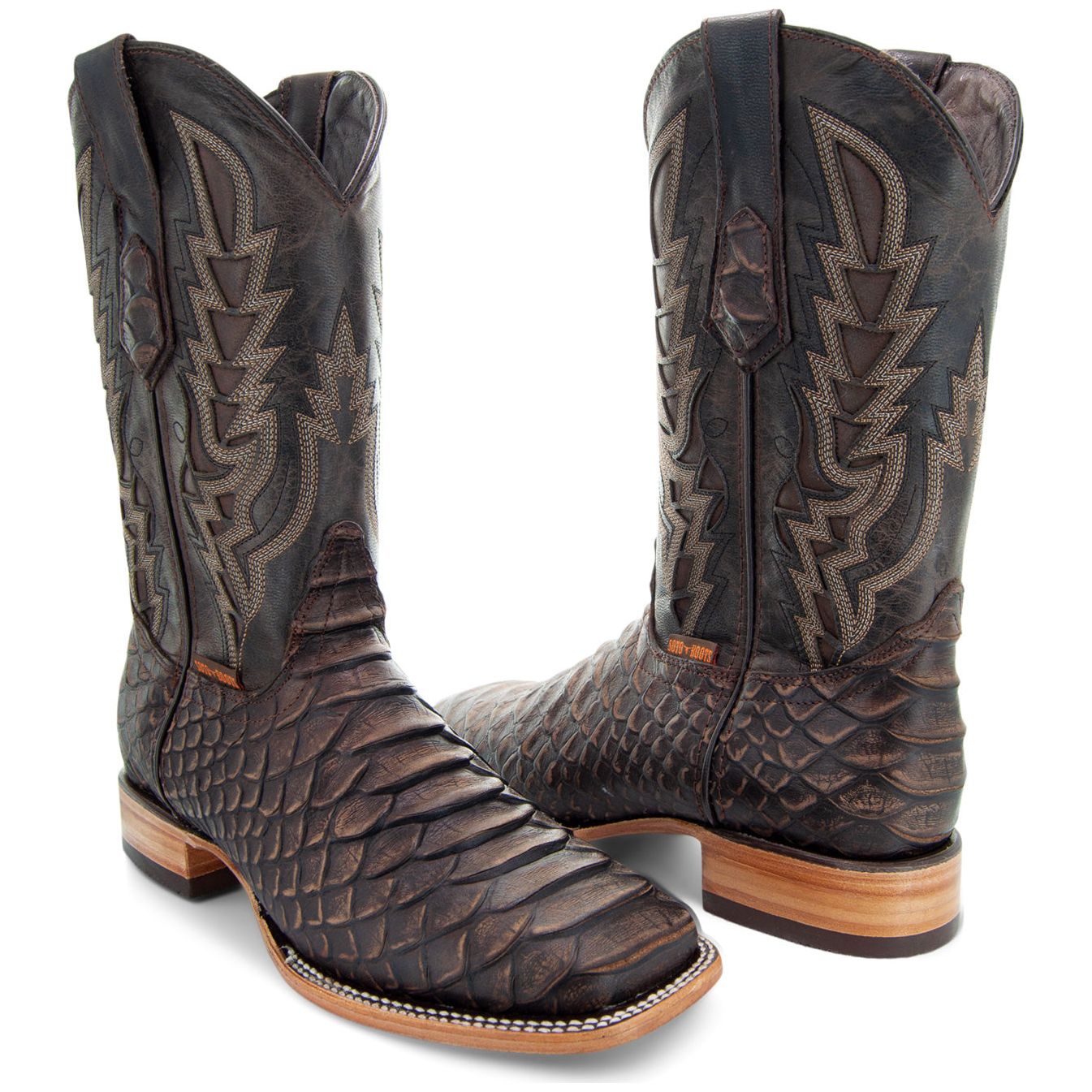 Soto Boots Men's Python Print Cowboy Boots – Brown Leather | Square Toe | Goodyear Welt