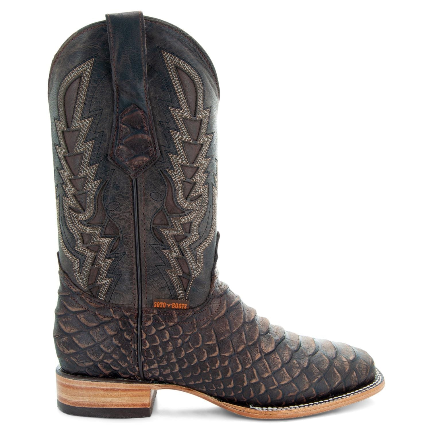 Soto Boots Men's Python Print Cowboy Boots – Brown Leather | Square Toe | Goodyear Welt