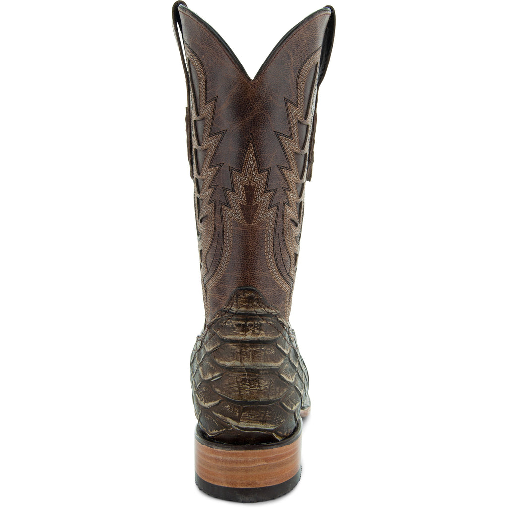 Soto Boots Men's Python Print Cowboy Boots – Tan Leather | Square Toe | Goodyear Welt