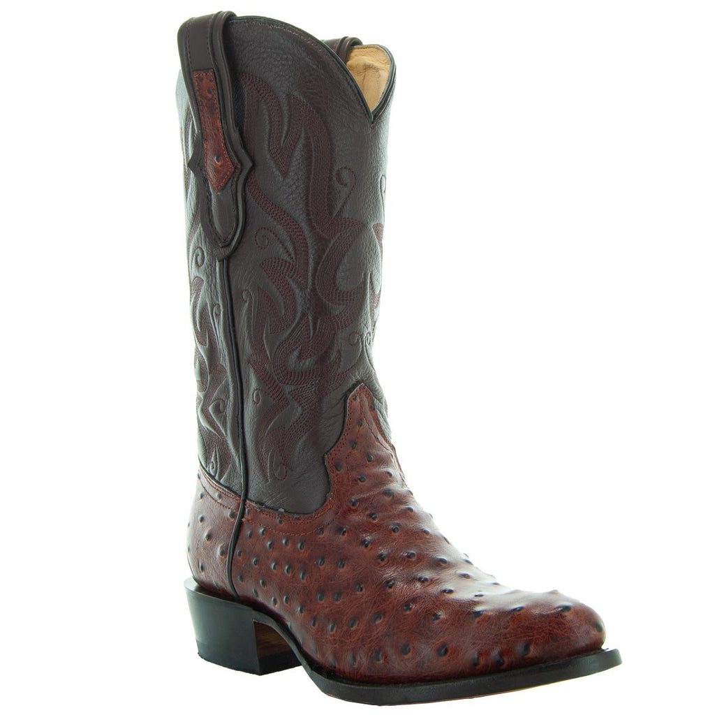 Soto Boots Men's Cognac Ostrich Print Cowboy Boot – Round Toe | H7002