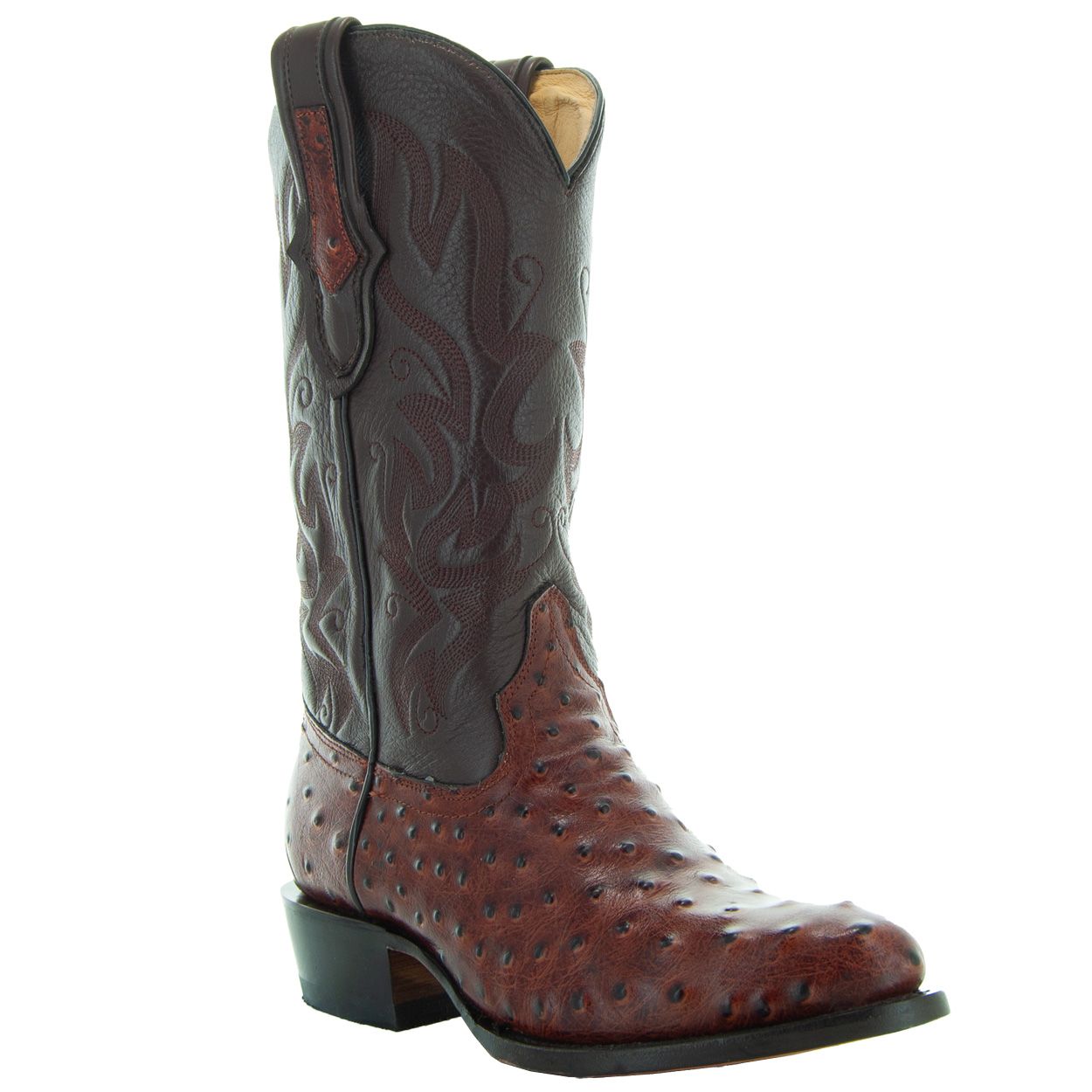 Soto Boots Men's Cognac Ostrich Print Cowboy Boot – Round Toe | H7002