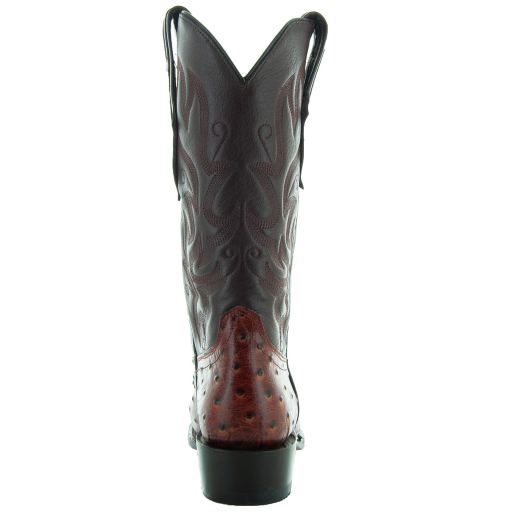 Soto Boots Men's Cognac Ostrich Print Cowboy Boot – Round Toe | H7002