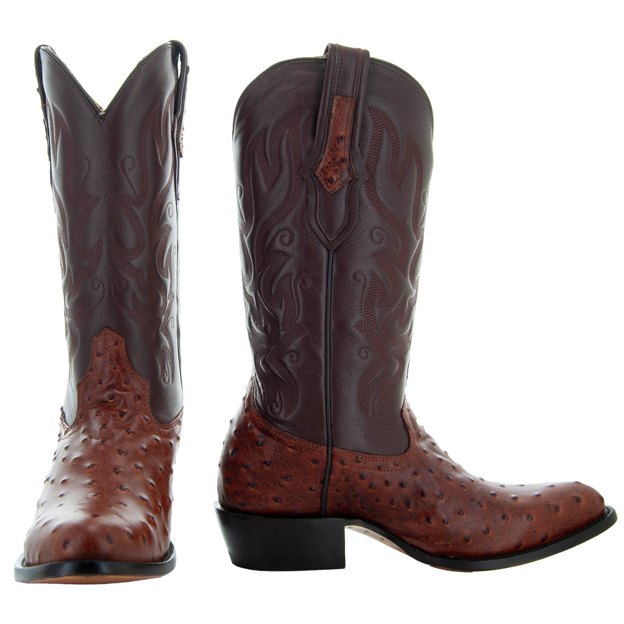 Soto Boots Men's Cognac Ostrich Print Cowboy Boot – Round Toe | H7002