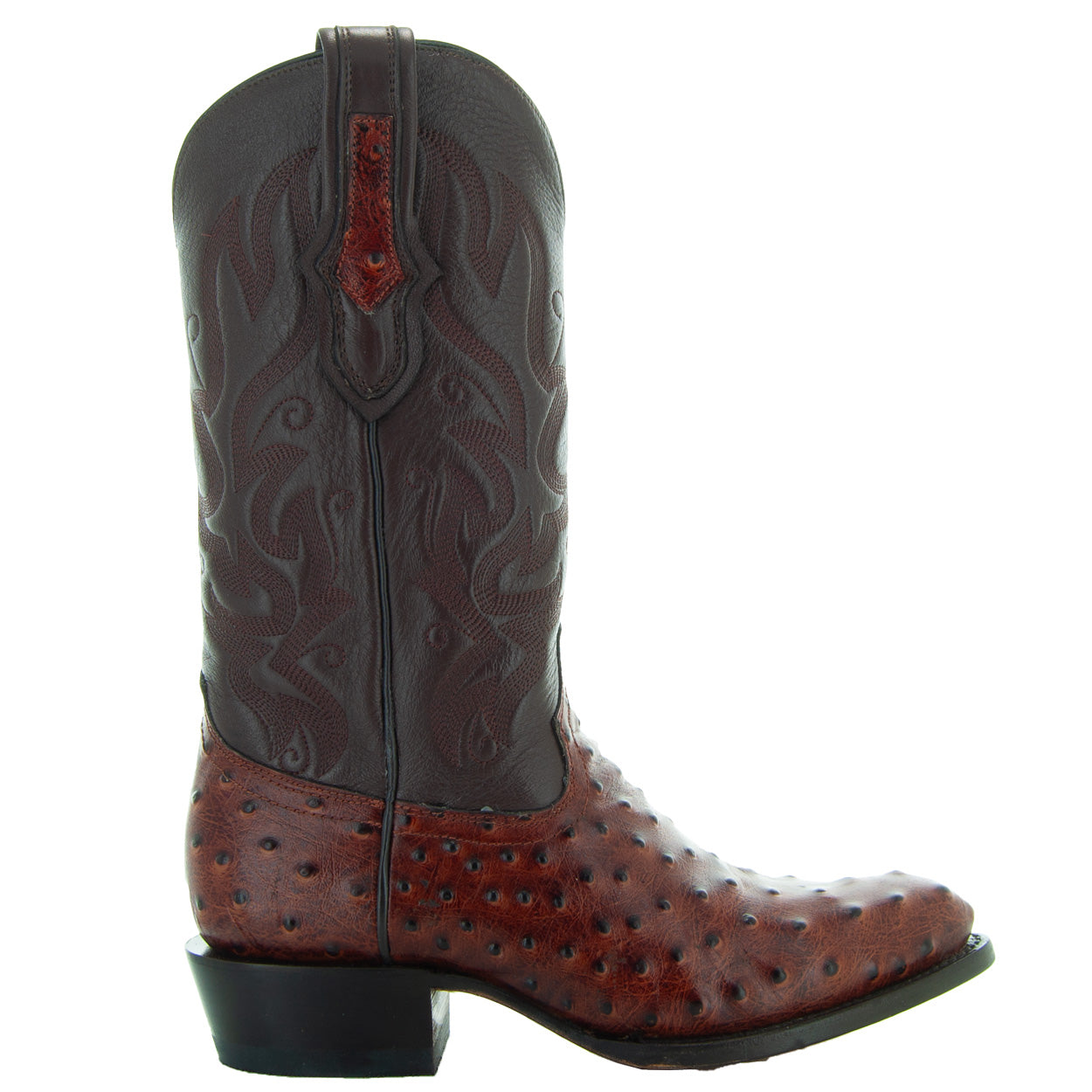 Soto Boots Men's Cognac Ostrich Print Cowboy Boot – Round Toe | H7002