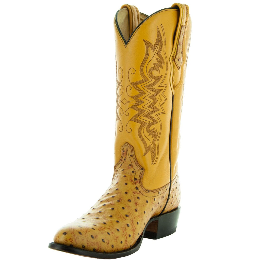 Soto Boots Men's Mantequilla Ostrich Print Cowboy Boot – Round Toe | H7002