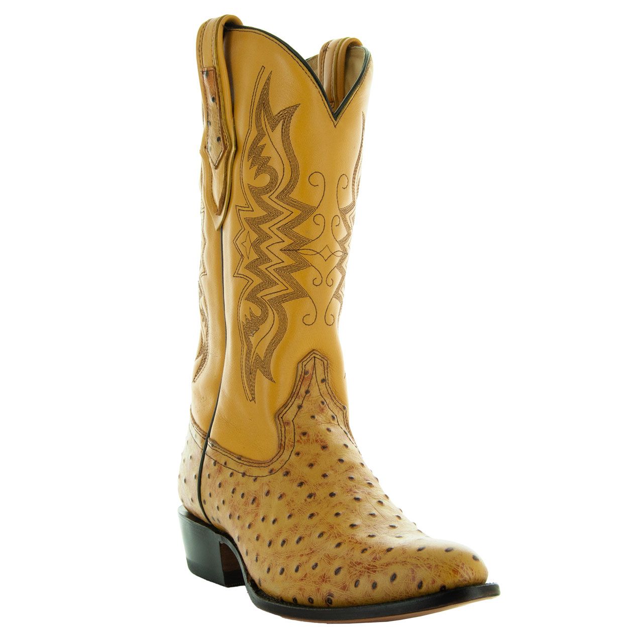 Soto Boots Men's Mantequilla Ostrich Print Cowboy Boot – Round Toe | H7002