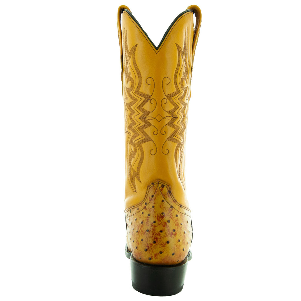 Soto Boots Men's Mantequilla Ostrich Print Cowboy Boot – Round Toe | H7002