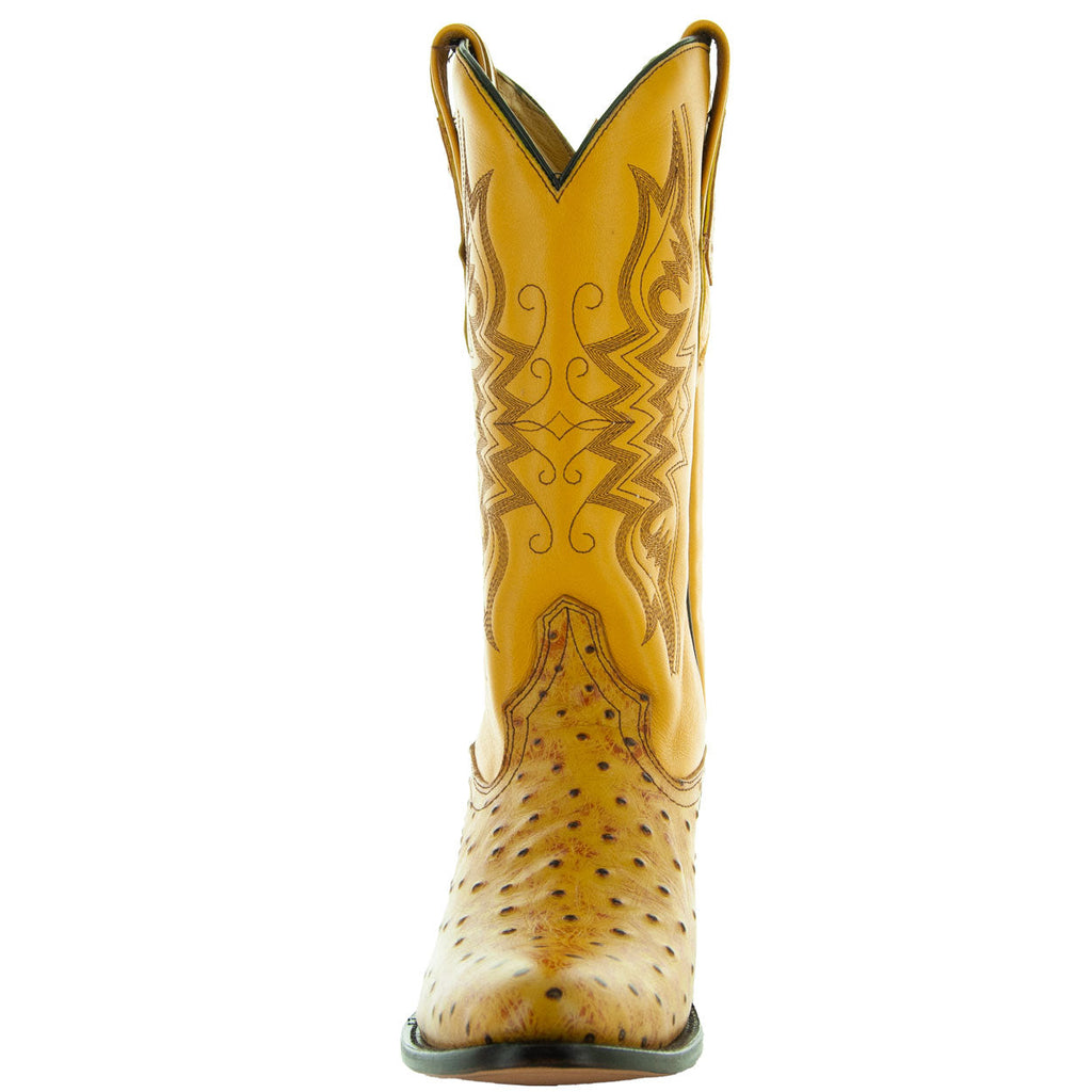 Soto Boots Men's Mantequilla Ostrich Print Cowboy Boot – Round Toe | H7002