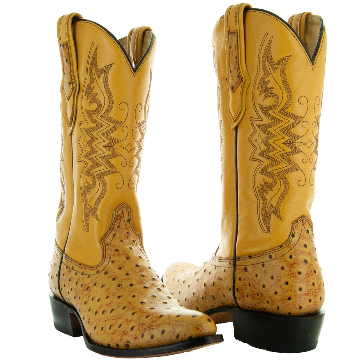 Soto Boots Men's Mantequilla Ostrich Print Cowboy Boot – Round Toe | H7002