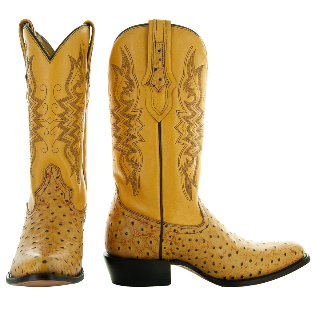 Soto Boots Men's Mantequilla Ostrich Print Cowboy Boot – Round Toe | H7002