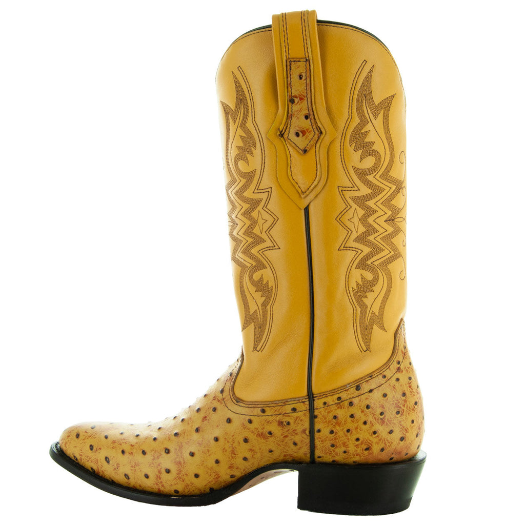 Soto Boots Men's Mantequilla Ostrich Print Cowboy Boot – Round Toe | H7002