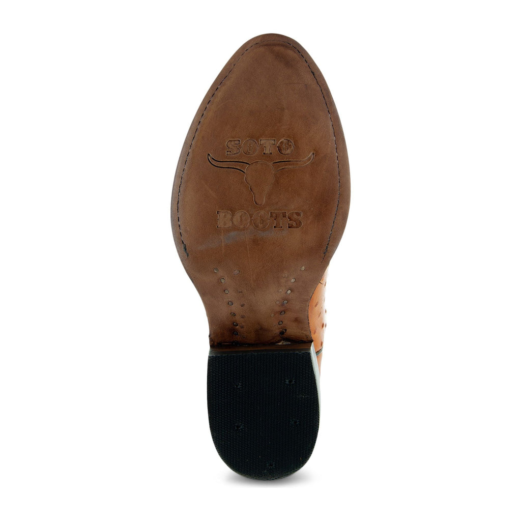 Soto Boots Men's Mantequilla Ostrich Print Cowboy Boot – Round Toe | H7002